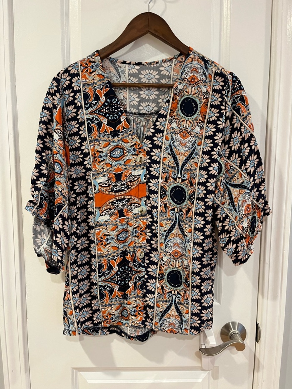 Boho Print Patchwork Tunic - Navy & Orange